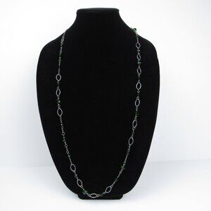 C1946 Green Beaded Silver Tone Necklace Lobster Closure Costume Jewelry